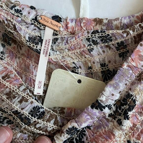 Free People NWT Smocked Puff Sleeve Top - Picture 7 of 7